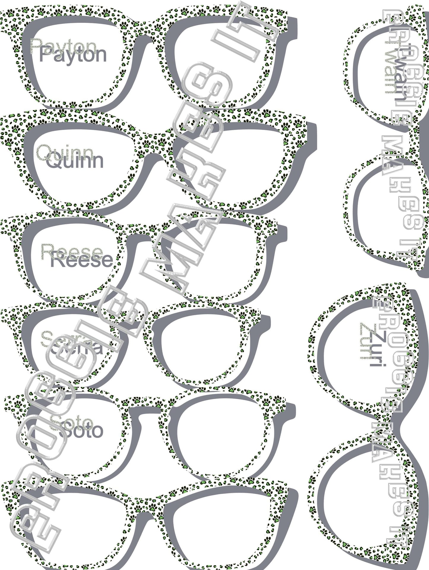 Translucent Green Paw Prints frame topper to fit Pair frames