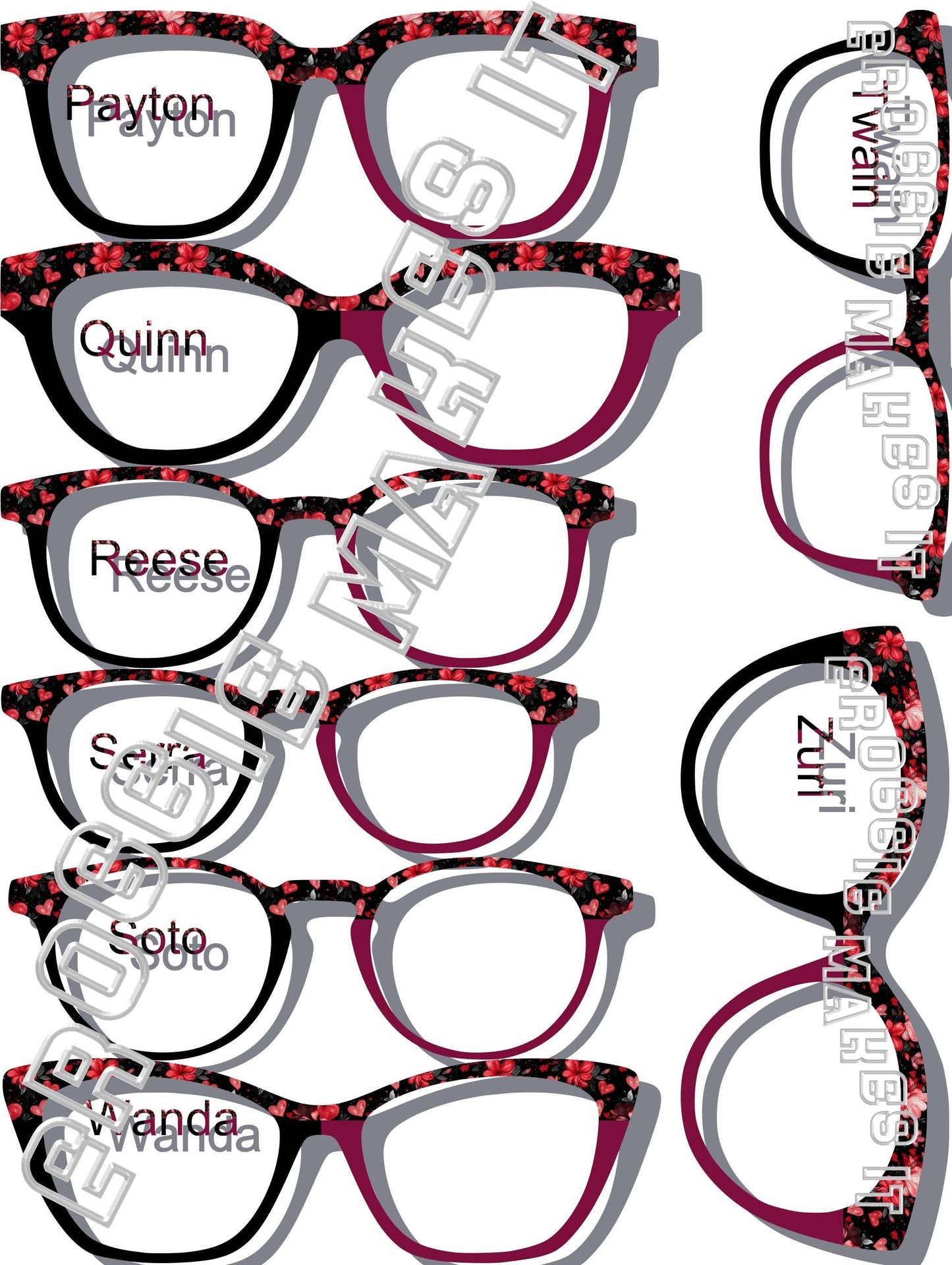 Holographic Passion Petals 2 Color Split frame topper to fit Pair frames, Plum, black