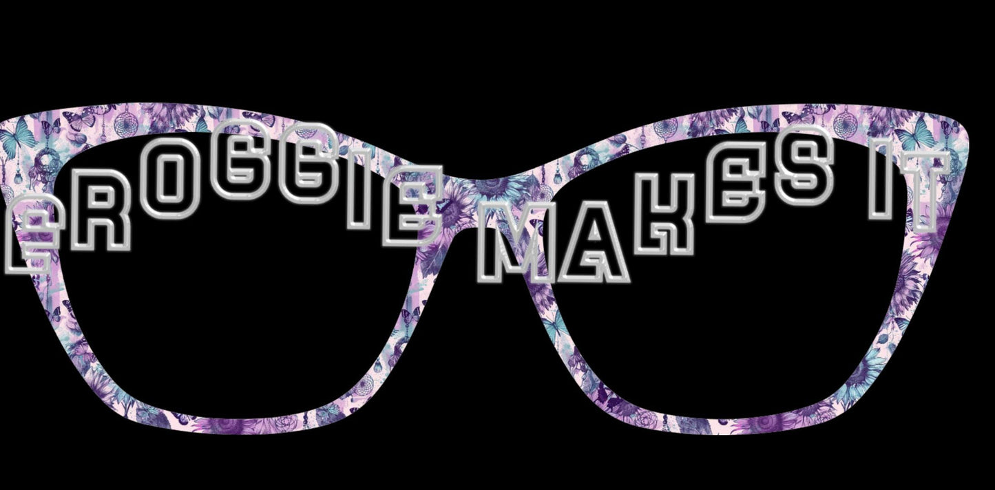 Opaque Purple Teal Flowers & Butterflies topper to fit Pair frames