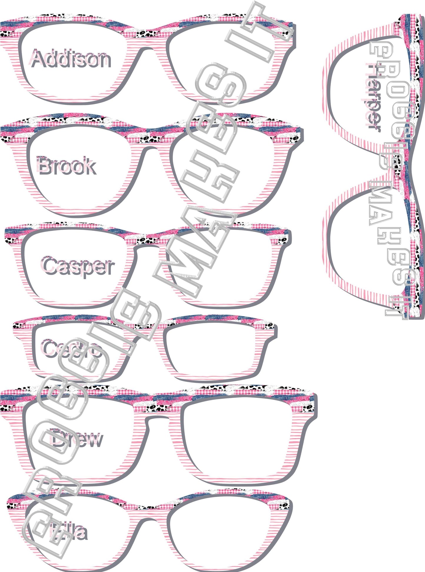 Holographic Pink Denim Cow Brush Strokes over Pink Watercolor Stripes split frame topper to fit Pair frames