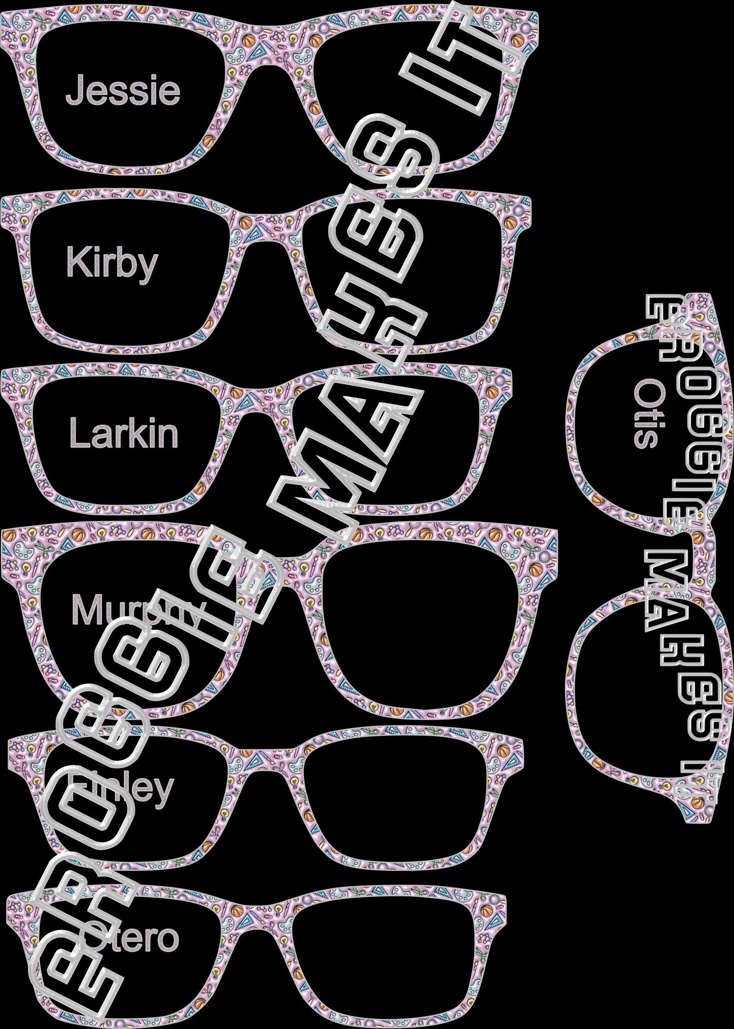 Opaque Faux Puffy School Supplies topper compatible with Pair Eyewear frames with translucent option