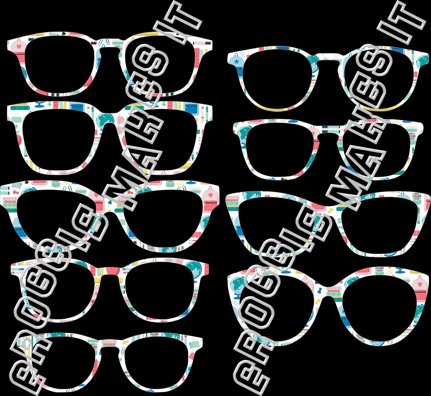 Opaque Cute School Supplies topper compatible with Pair Eyewear frames with translucent option