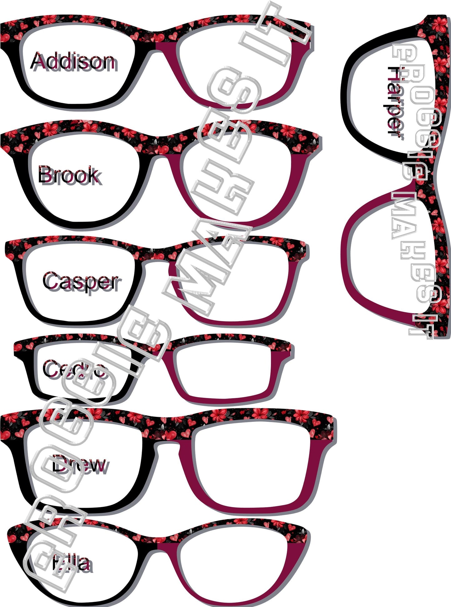 Opaque Passion Petals 2 Color Split frame topper to fit Pair frames, Plum, black