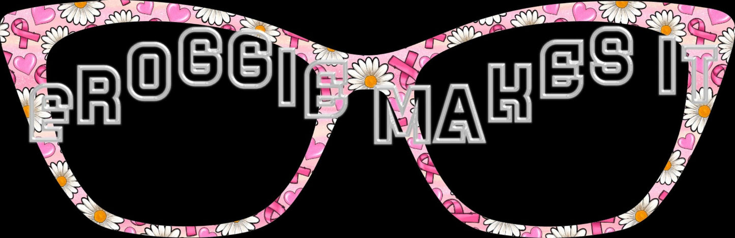 Translucent Pretty in Pink Breast Cancer Daisies magnetic frame topper compatible with Pair frames, laser cut clear, thin acrylic