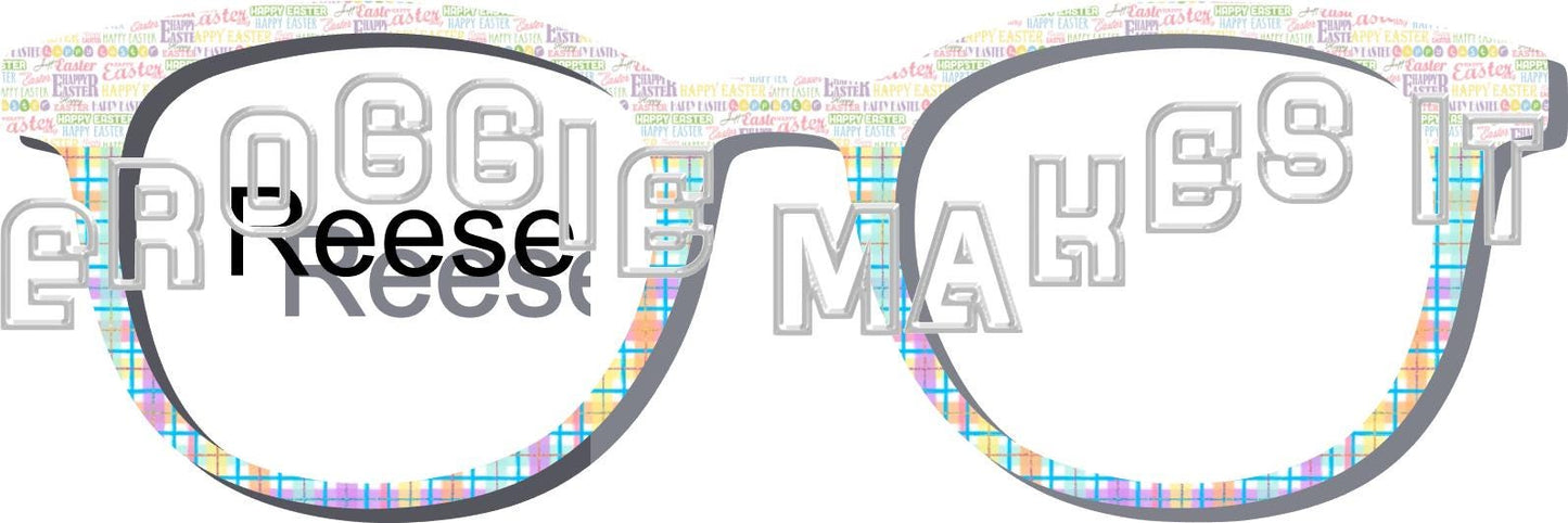Opaque Happy Easter over Pastel Rainbow Plaid frame topper compatible with Pair frames