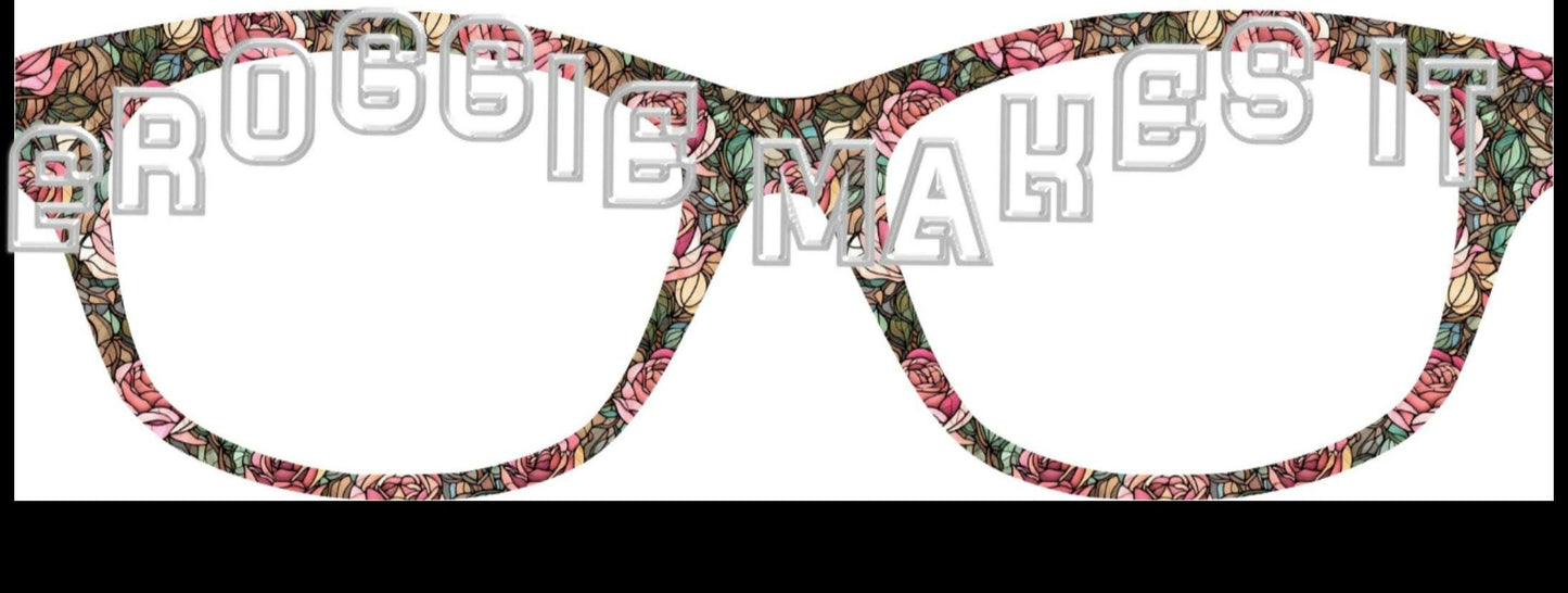 Holographic Pink Rose Stained Glass frame topper to fit Pair frames