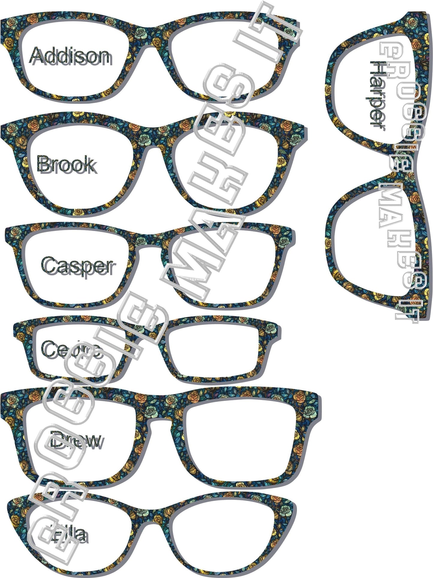 Translucent Blue Rose Stained Glass frame topper to fit Pair frames +