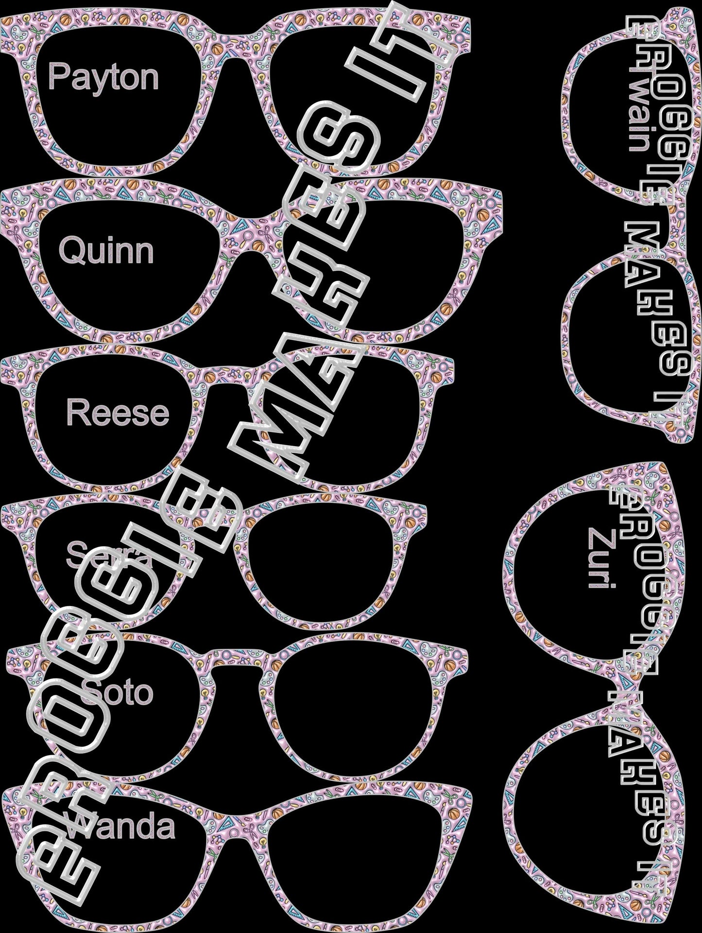 Holographic Faux Puffy School Supplies topper compatible with Pair Eyewear frames with translucent option