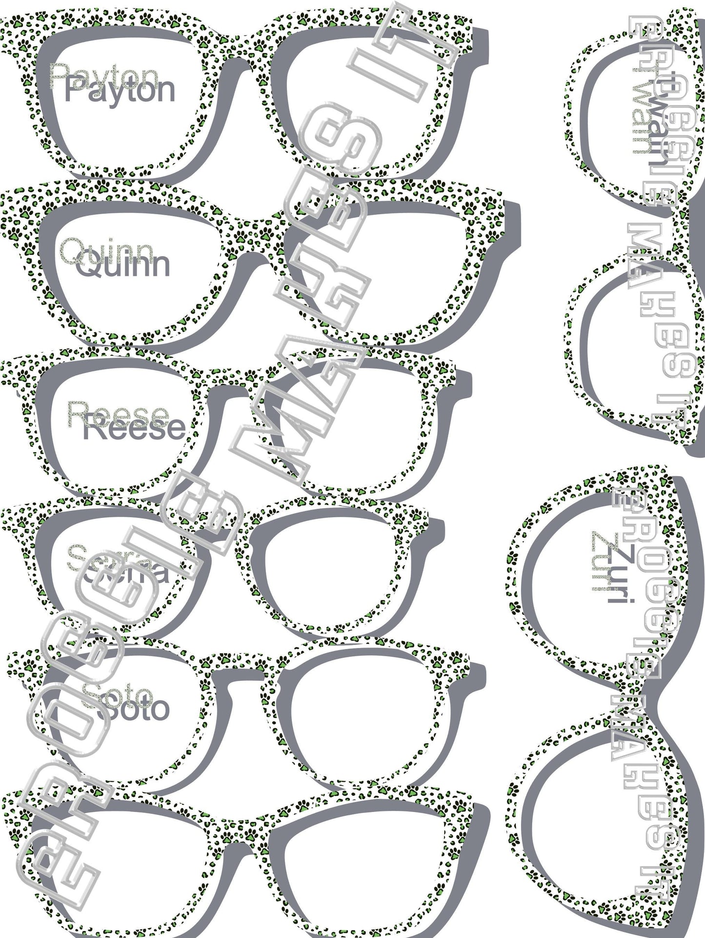 Opaque Green Paw Prints frame topper to fit Pair frames