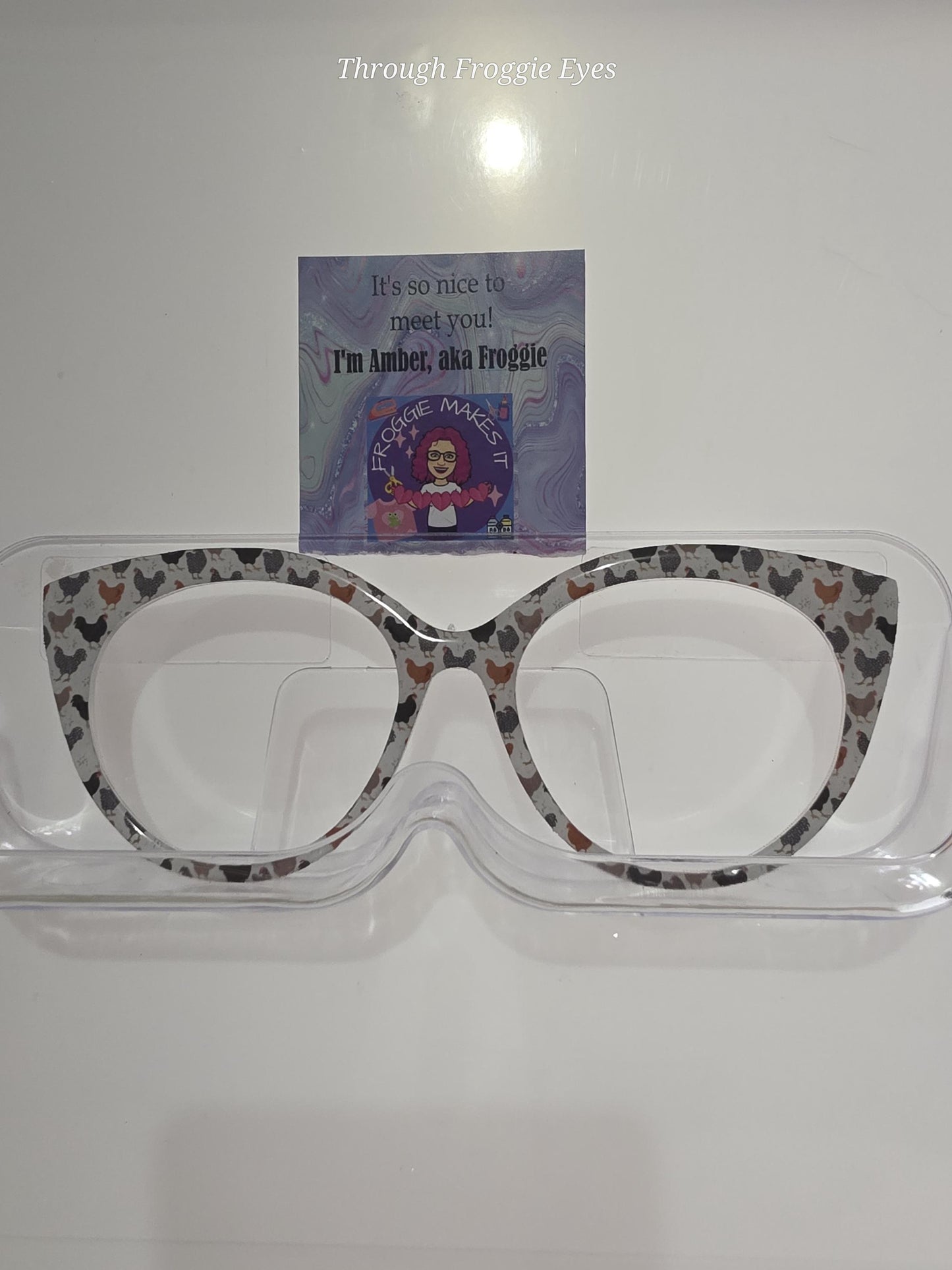 Holographic Happy Hens frame topper for Pair frames
